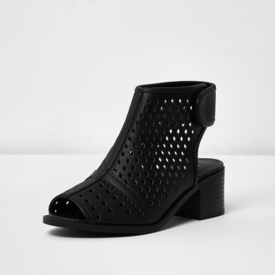 Girls black laser cut shoe boots